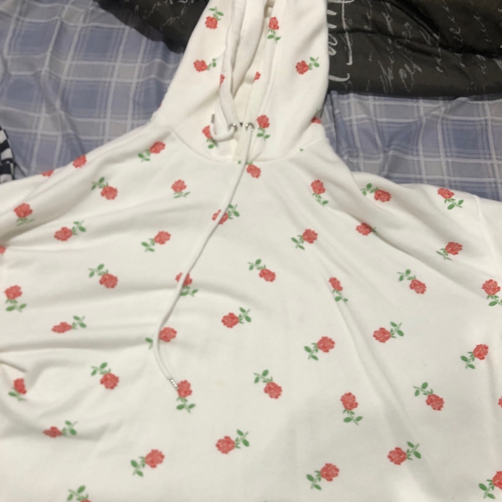 Cropped White Rose Hoodie